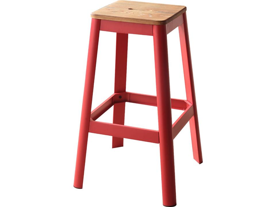 Jacotte Modern Wood and Metal Backless Bar Stool Natural and Red