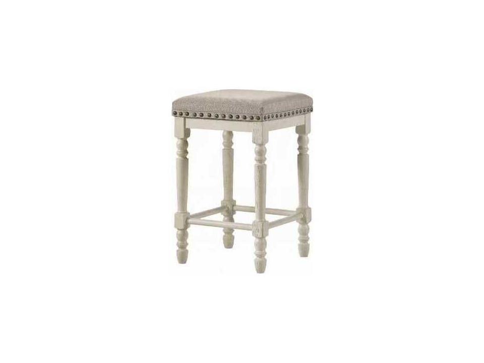 Tasnim Oak Antique White Upholstered Rubberwood Counter Stool Set of 2