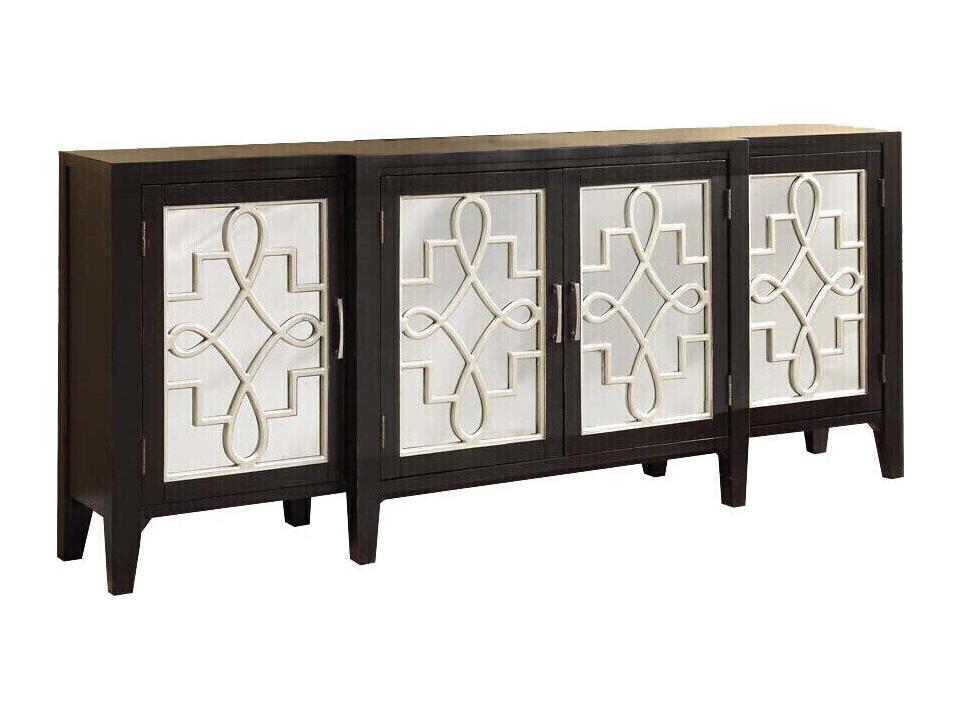 Kacia Console Table in Antique Black with Mirrored Doors