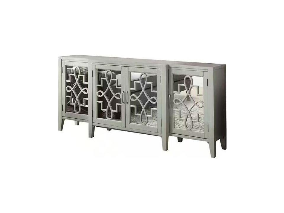 Kacia 4-Door Console Table with Mirrored Front in Antique Gray