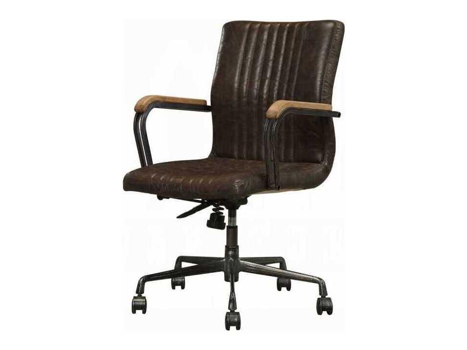Brown Leather Adjustable Swivel Task Office Chair