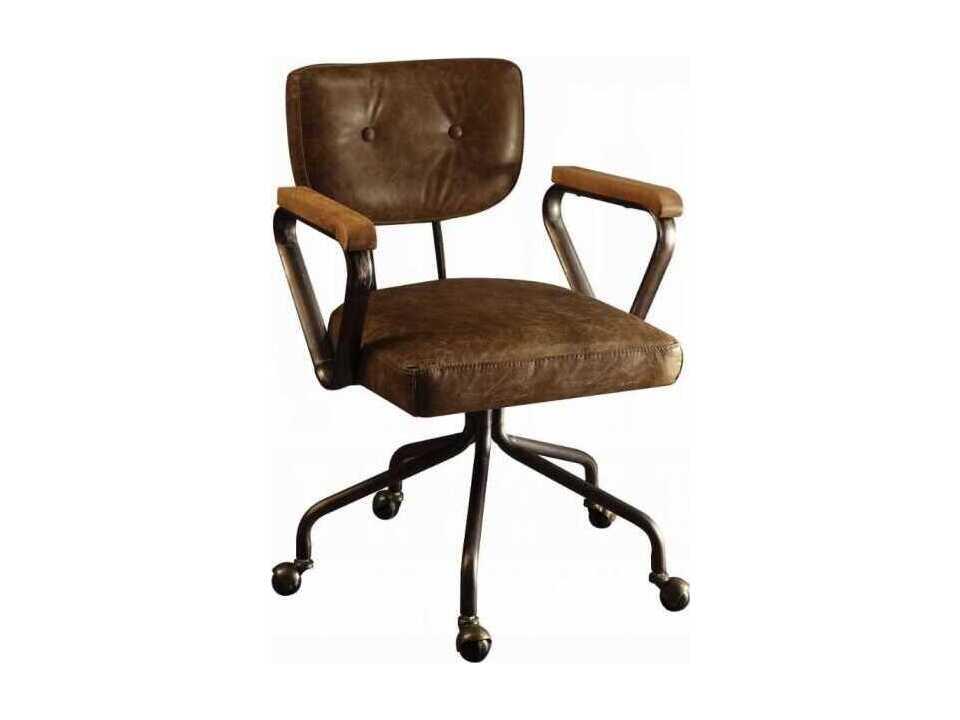 Hallie Whiskey Office Chair with Button Tufted Top Grain Leather