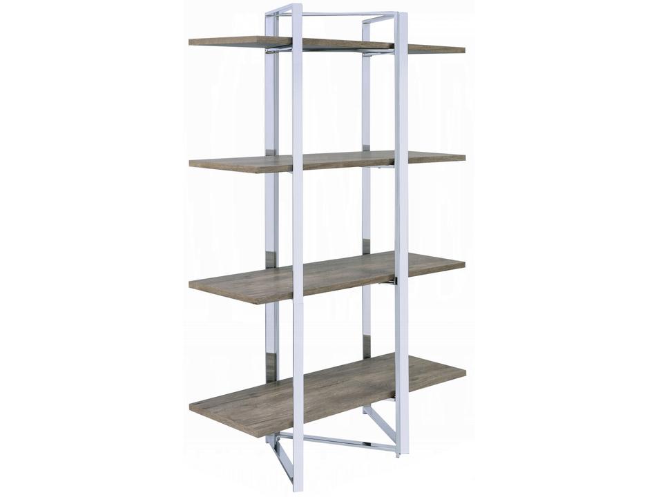 Libby Bookshelf Chrome Metal with 4 Fixed Shelves
