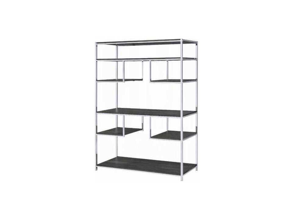 Vonara 7-Shelf Bookshelf in Rustic Gray Oak and Chrome