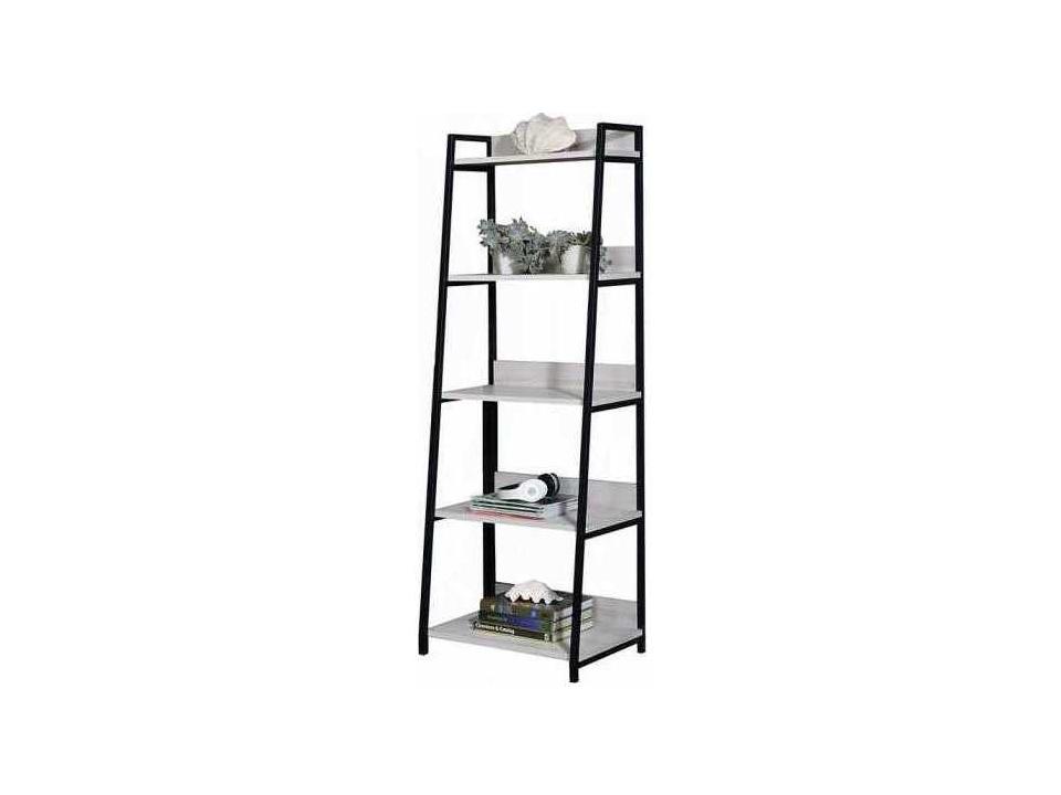 Wendral 5-Tier Leaning Bookshelf in Natural and Black