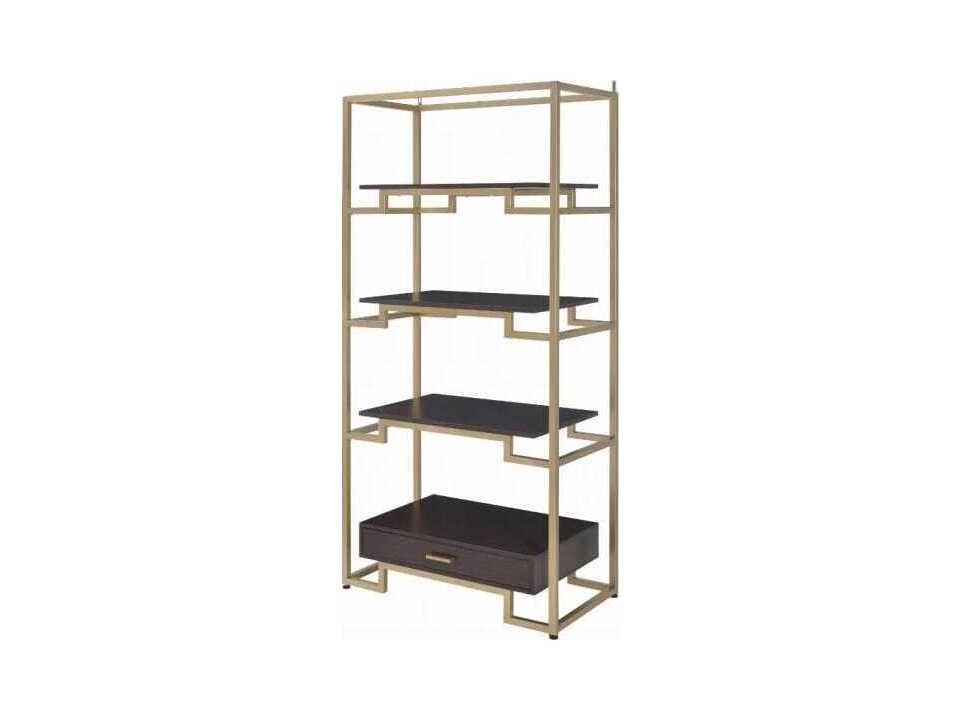 Yumia 4-Shelf Bookcase with Drawer in Gold and Walnut