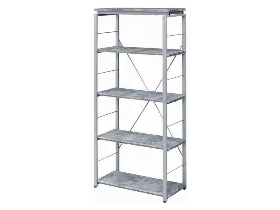 Jurgen 5-Tier Faux Concrete and Metal Bookcase in Silver Finish