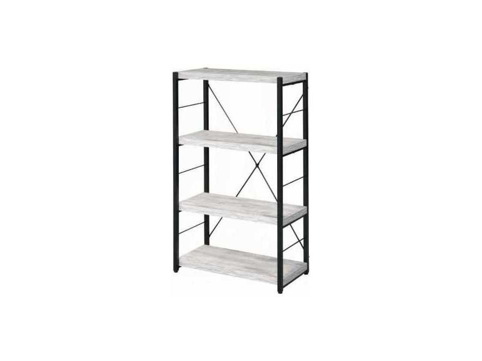 Jurgen 3-Shelf Bookshelf in Antique White and Black Industrial Style