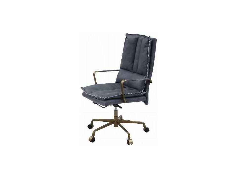 Tinzud Adjustable Swivel Office Chair in Gray Top Grain Leather
