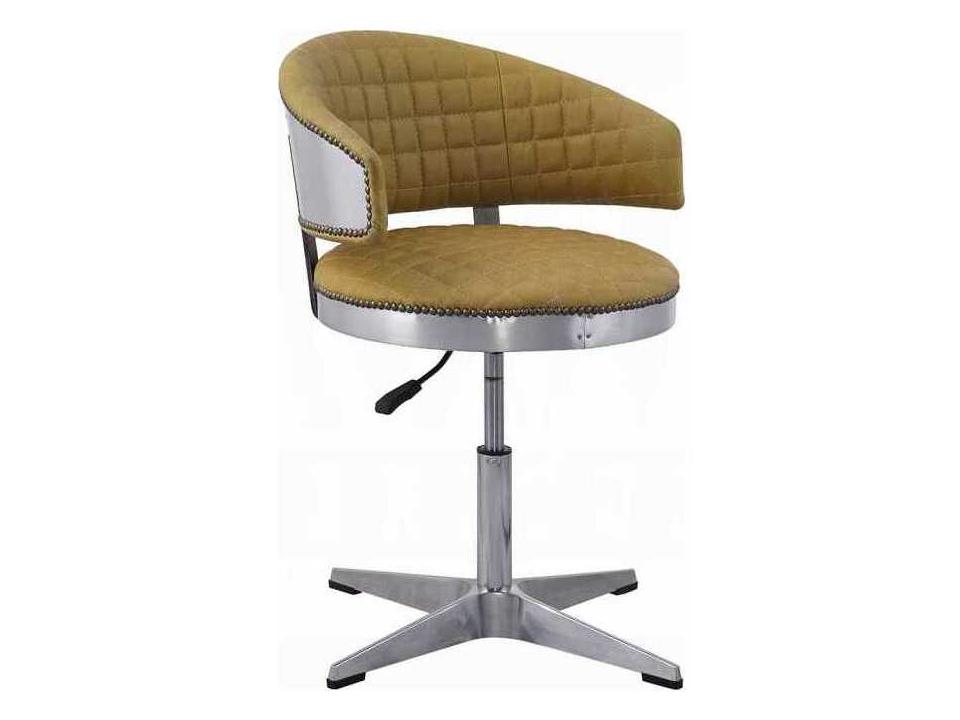 Brancaster Turmeric Chrome Leather Adjustable Bar Stool