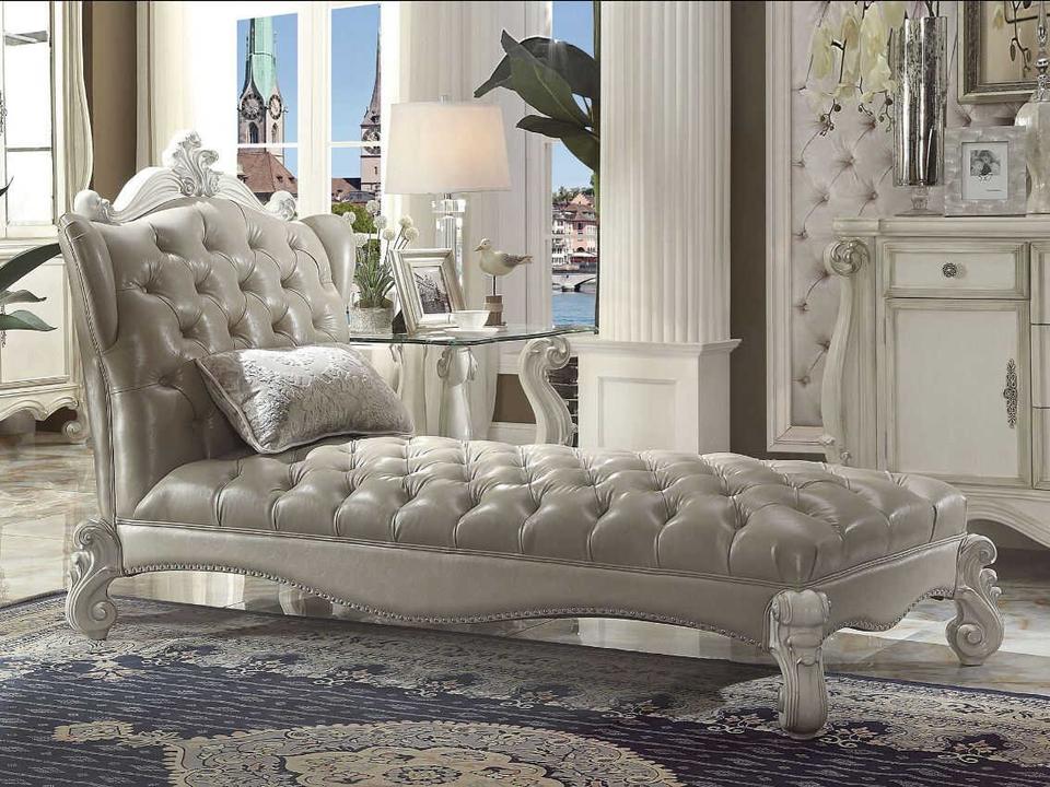 Versailles Gray Leather Chaise