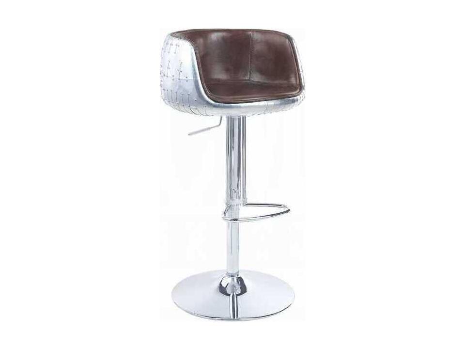 Brancaster Adjustable Height Swivel Stool in Vintage Brown Leather and Aluminum