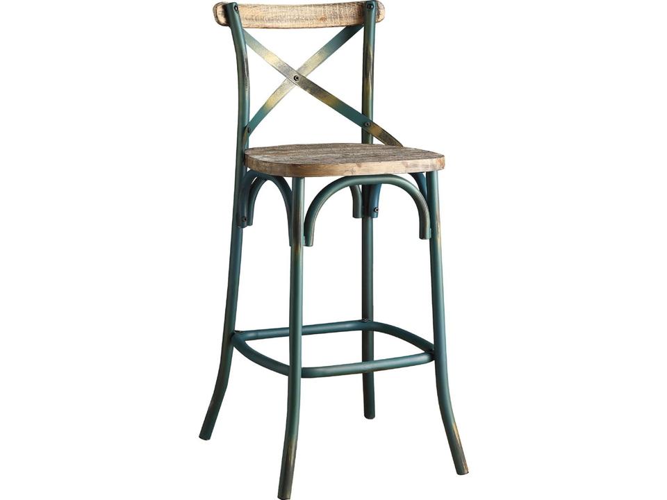Zaire Antique Turquoise Oak Walnut Wood Bar Stool