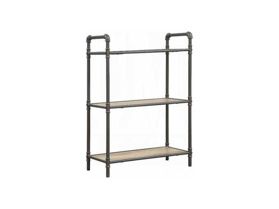 Itzel 3-Tier Bookshelf in Antique Oak and Sandy Gray Metal