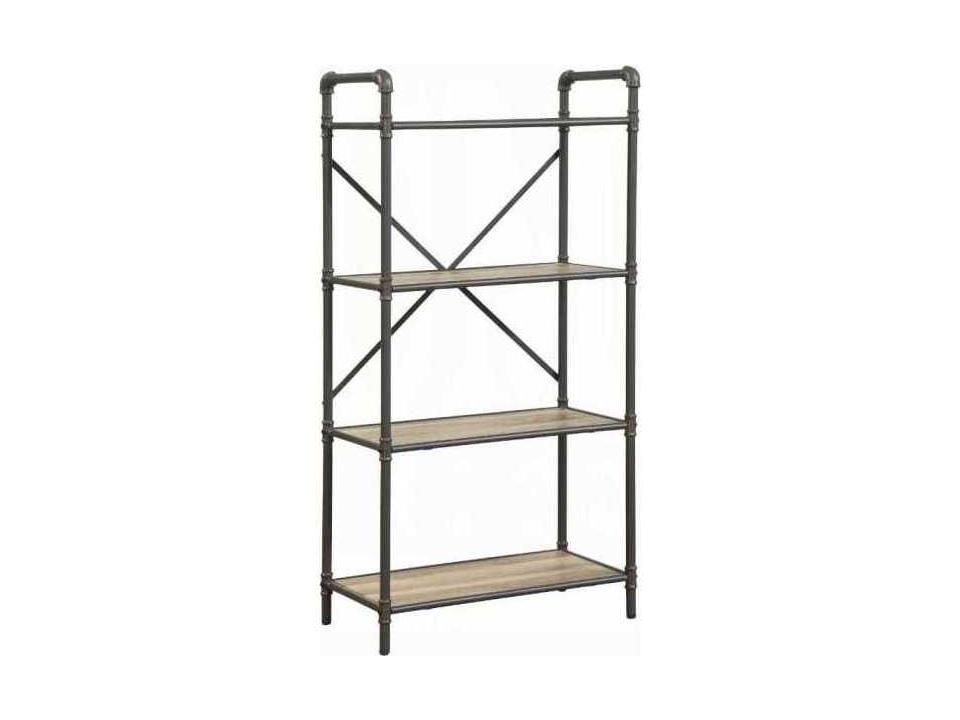 Itzel 4-Tier Industrial Bookshelf in Antique Oak and Sandy Gray