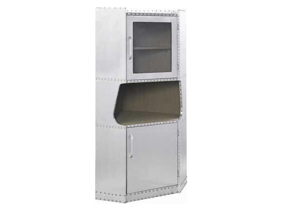 Brancaster Industrial Corner Accent Cabinet in Aluminum