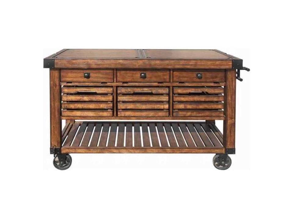 Kaif Kitchen Cart with Storage Drawers Baskets and Towel Rack in Distressed Chestnut