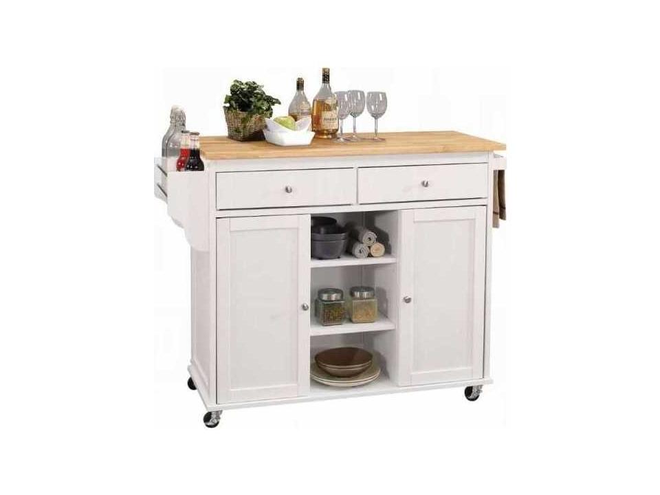 Tullarick Kitchen Cart with Natural Wood Top and White Finish