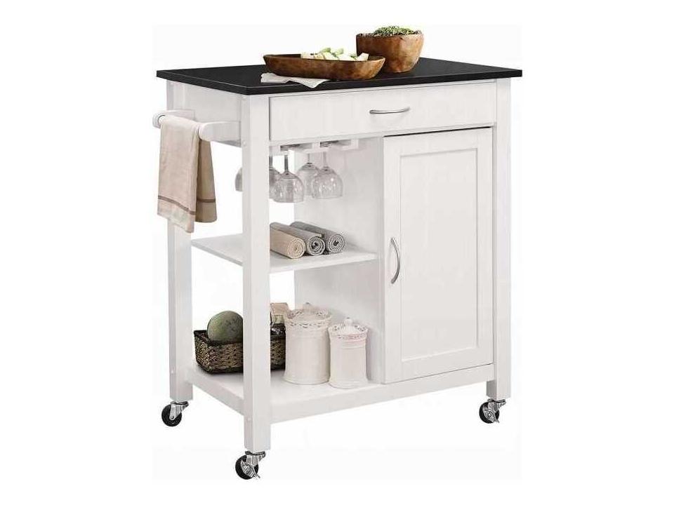 Ottawa Kitchen Storage Cart with Black Wood Top and White Finish