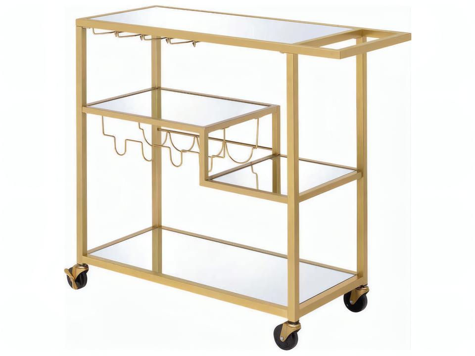 Adamsen Mirrored Serving Cart in Champagne Finish with Wine Rack