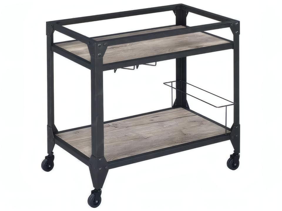 Jorgensen Rustic Oak and Charcoal Metal Bar Cart with Wine Rack