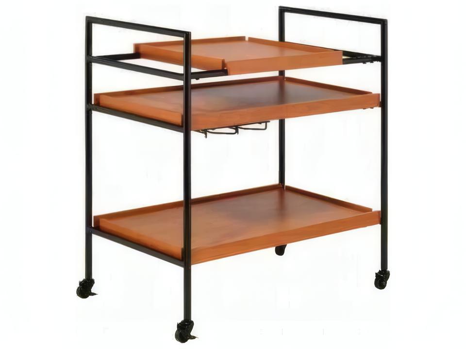 Oaken 3-Tier Serving Cart with Casters in Honey Oak and Black