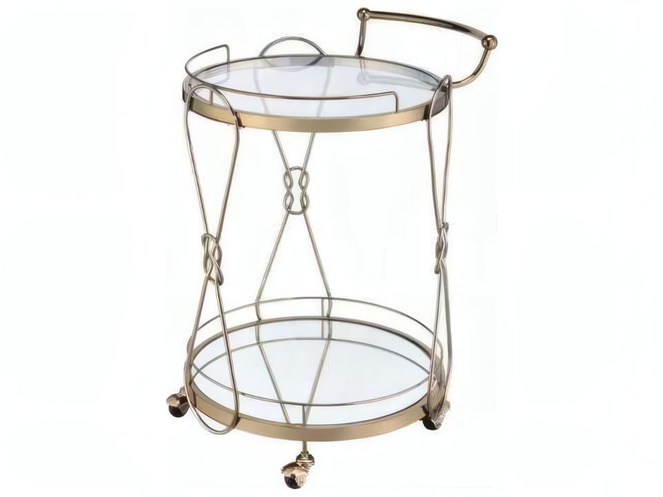 Zekera Round Serving Cart with Glass Top and Mirrored Shelf in Champagne