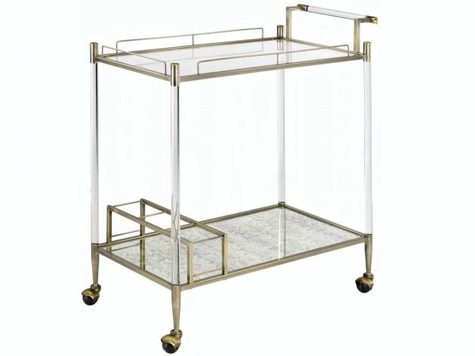 Cirro 2-Tier Serving Cart in Antique Mirror and Wire Brass