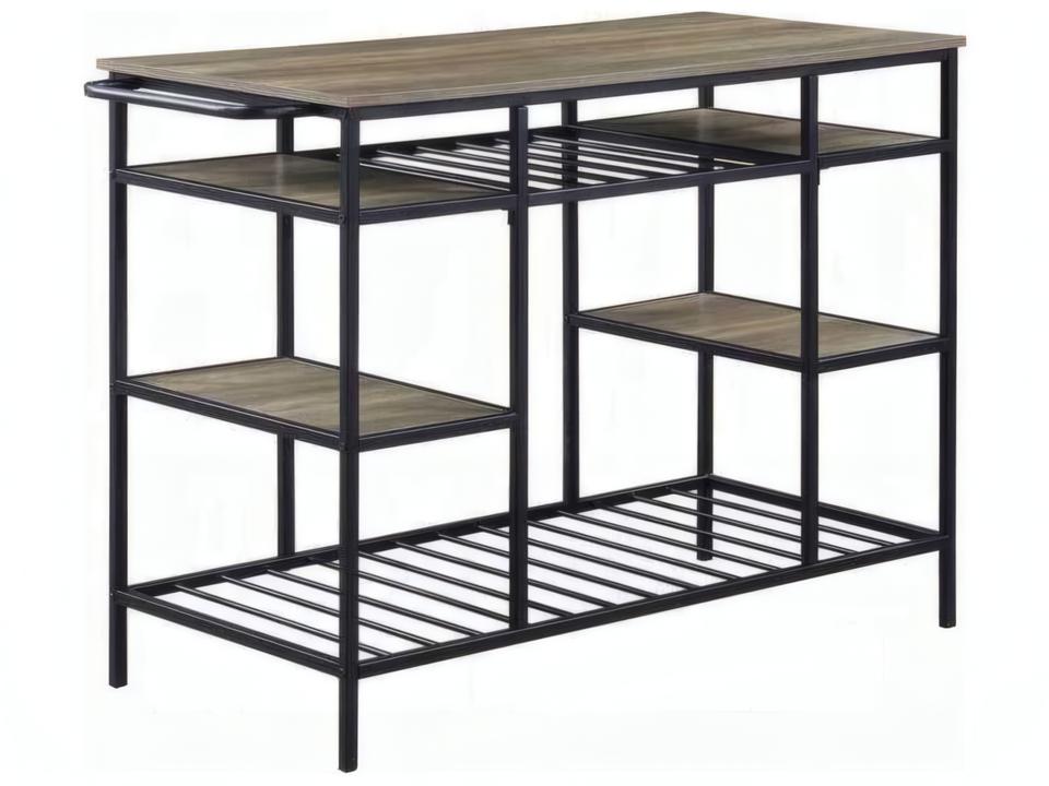 Wood Rustic Oak Black Bar Cart