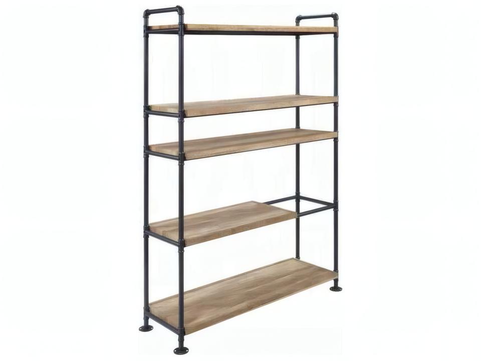 Brantley 5-Shelf Bookcase in Oak and Sandy Black Metal