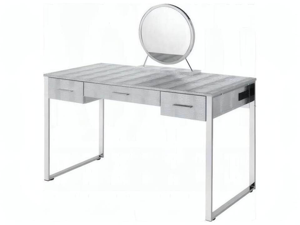 Myles 3-Drawer Vanity Set with USB in Antique White and Chrome