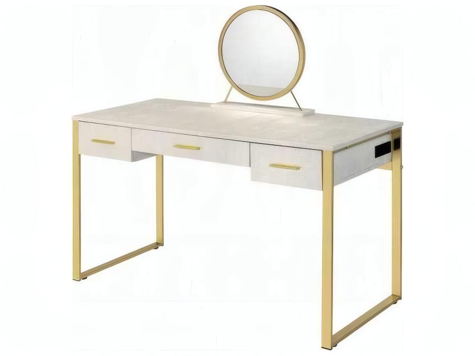 Myles Vanity Desk with USB Port in Antique White and Champagne