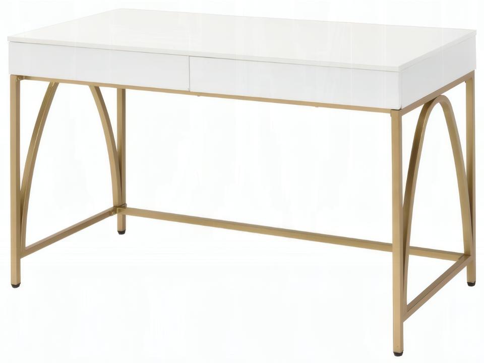 Lightmane Rectangular Vanity Desk White High Gloss and Gold