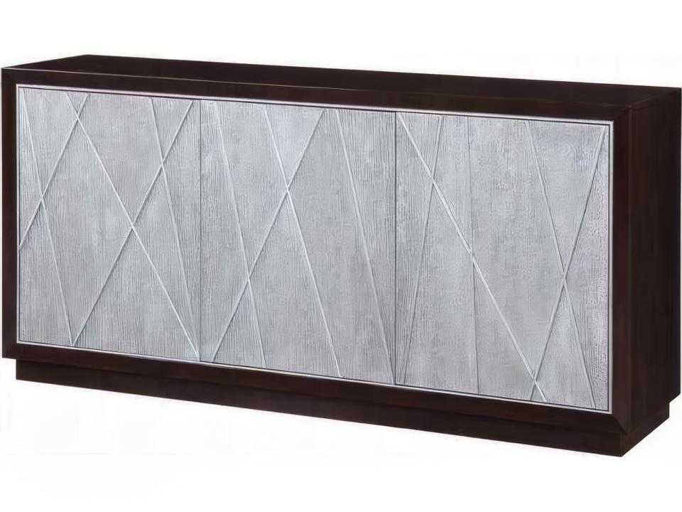 Geranio Console Cabinet Metallic Silver and Walnut Finish