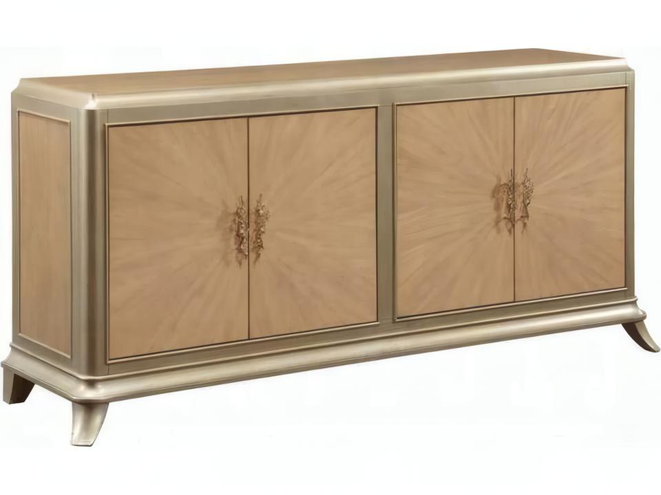 Dodie Console Cabinet Natural Oak Sunburst Pattern and Taupe Champagne Finish