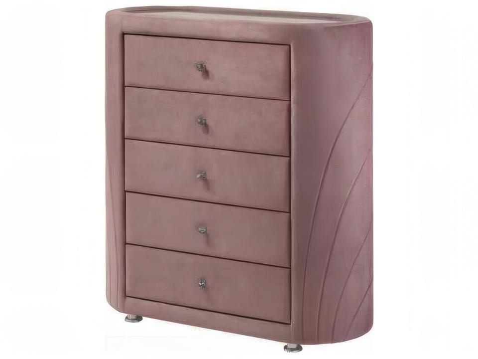 Salonia 5-Drawer Upholstered Chest in Pink Velvet