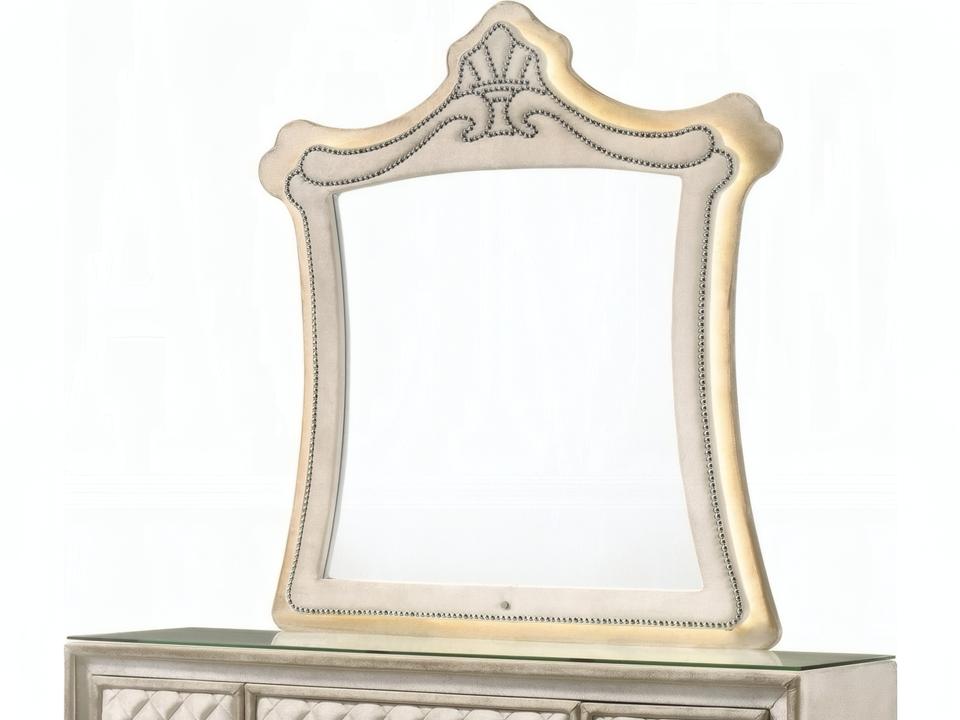 Lucienne Beige Velvet Upholstered Mirror with LED