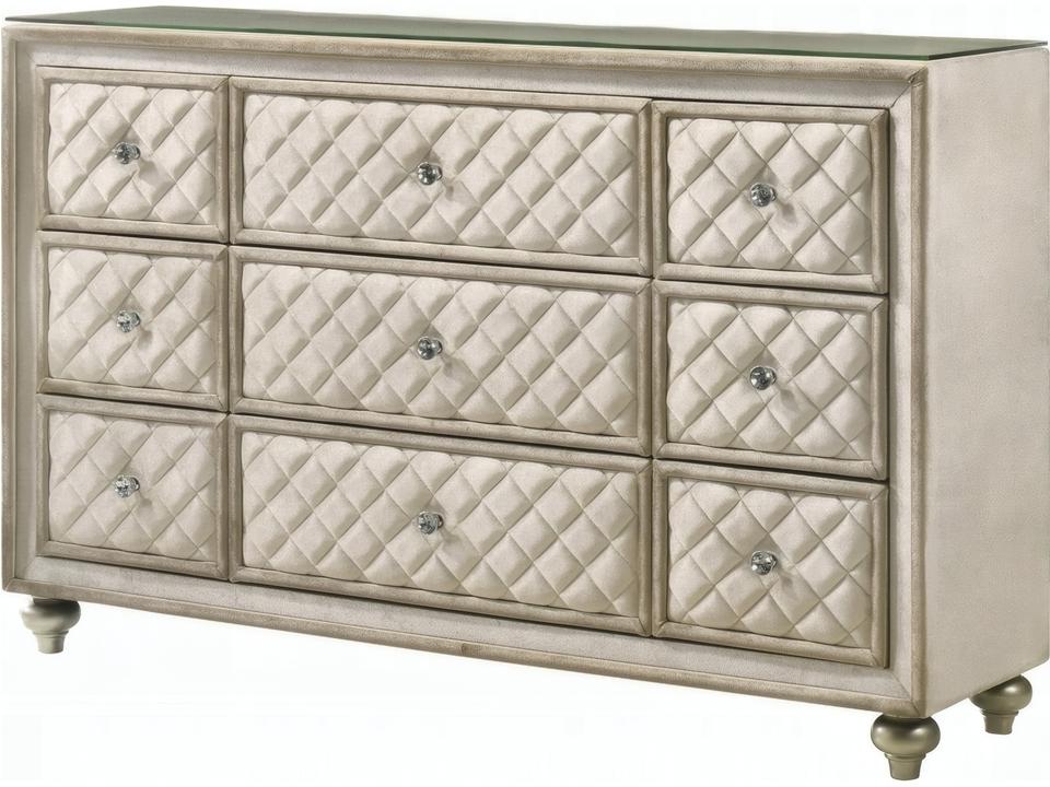 Lucienne 9-Drawer Velvet Dresser in Beige with Crystal Knobs