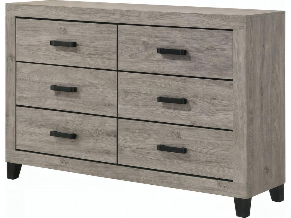 Mari Light Gray Wood 6-Drawer Dresser