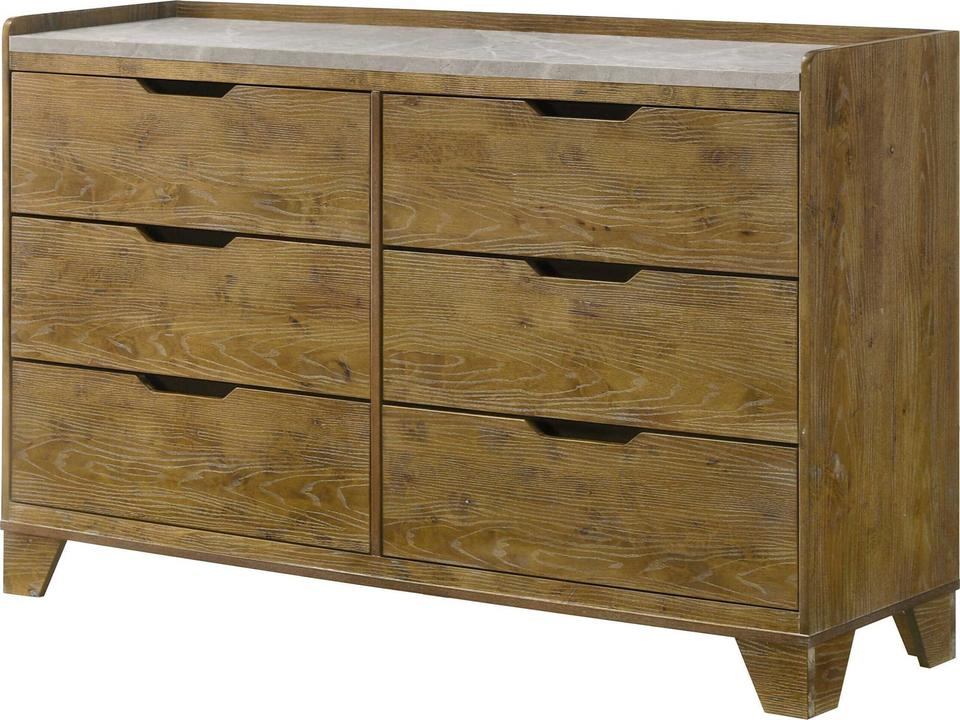 Garcia 6-Drawer Dresser in Light Aspen Brown with USB and LED Light