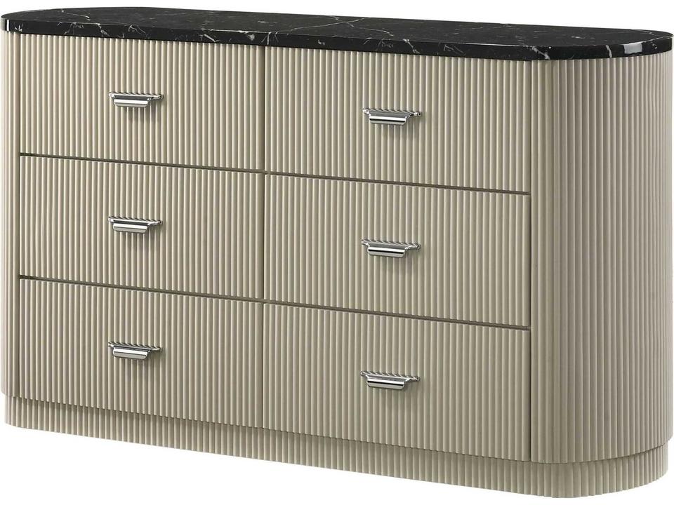 Travonte 6-Drawer Dresser with Natural Marble Top in Black