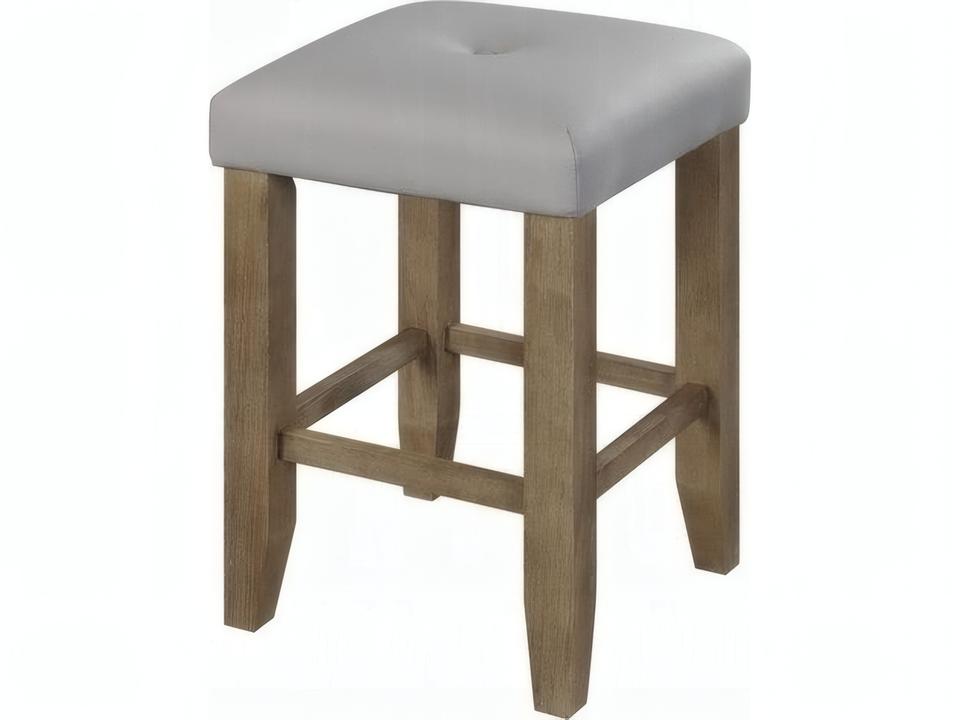 Charnell Button Tufted Counter Height Stool in Gray PU and Oak