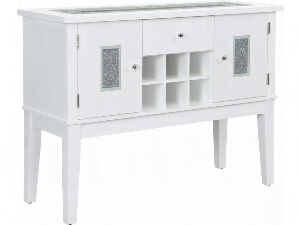 Elizaveta Server White High Gloss with Faux Crystal Diamonds