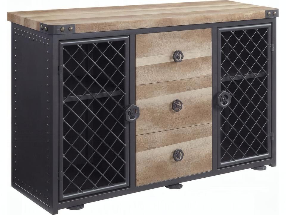 Edina Rustic Oak Finish Wood Dining Server Sideboard Cabinet