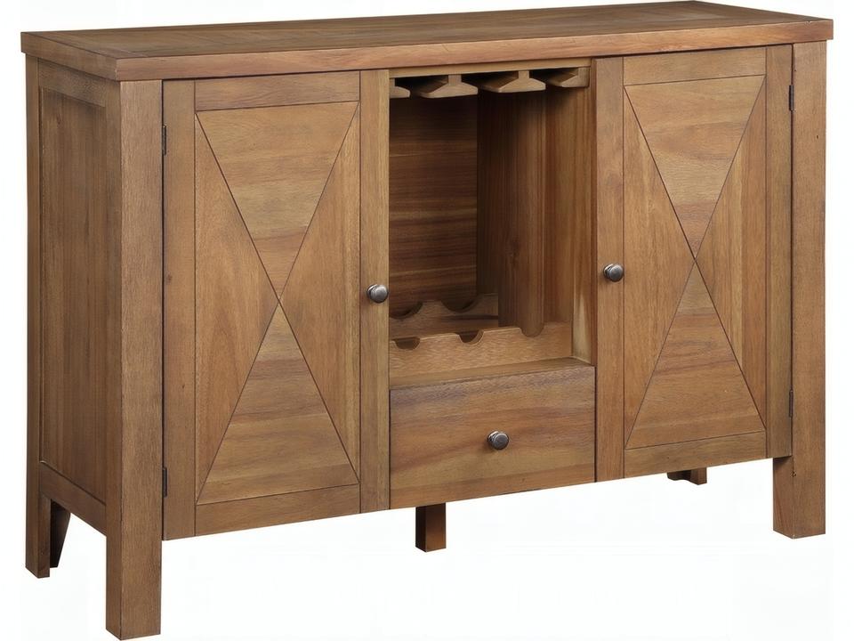 Pascaline Server Rustic Brown and Oak Finish with Wine Rack