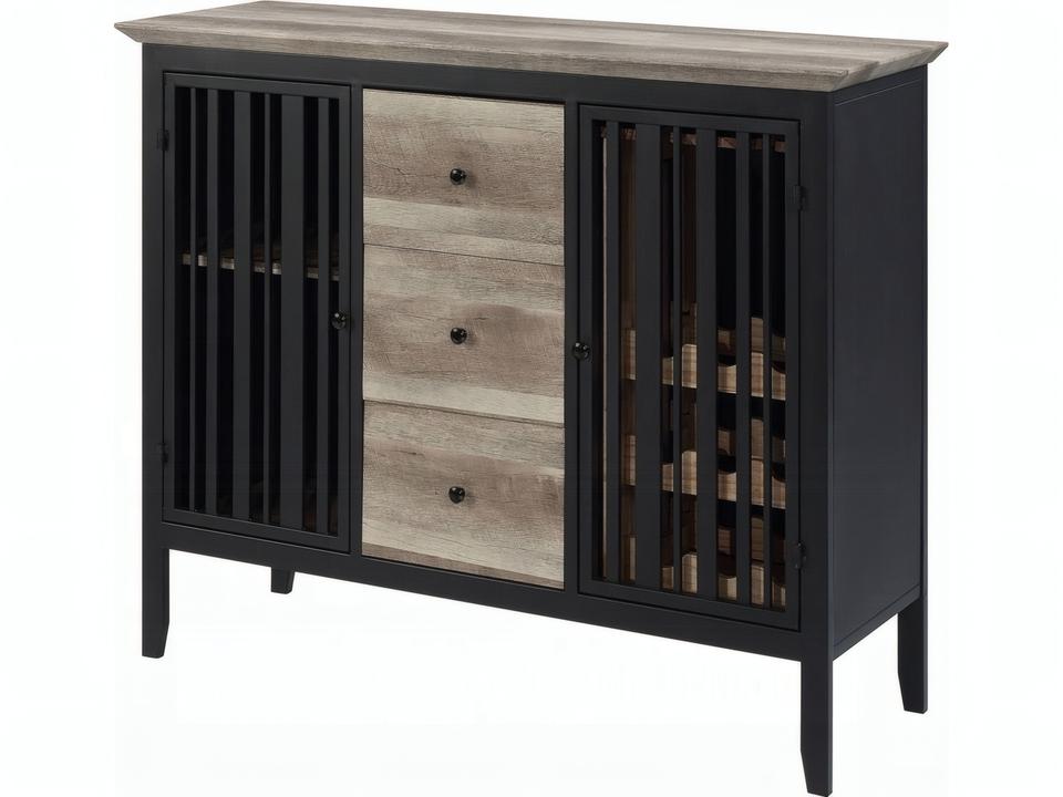 Zudora Server with 2 Doors 3 Drawers in Antique Oak and Black