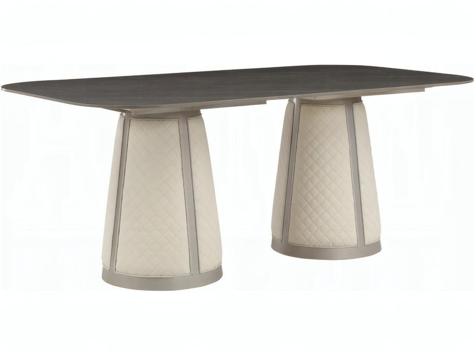 Kasa Rectangular 82 Inch Dining Table Sintered Stone Top Champagne Finish