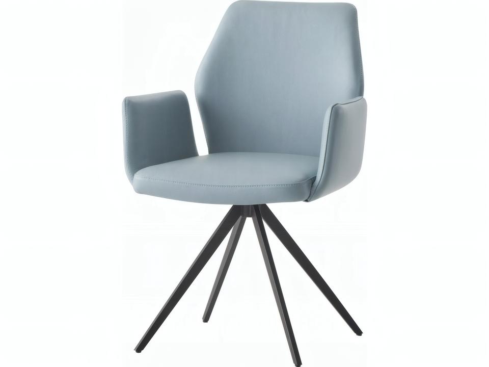 Segismunda Swivel Arm Dining Chair in Sage Green Leather and Black