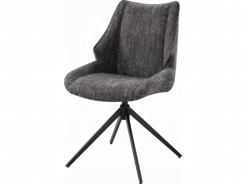 Malika Swivel Dining Side Chair in Brown Chenille Fabric and Black Metal Set of 2