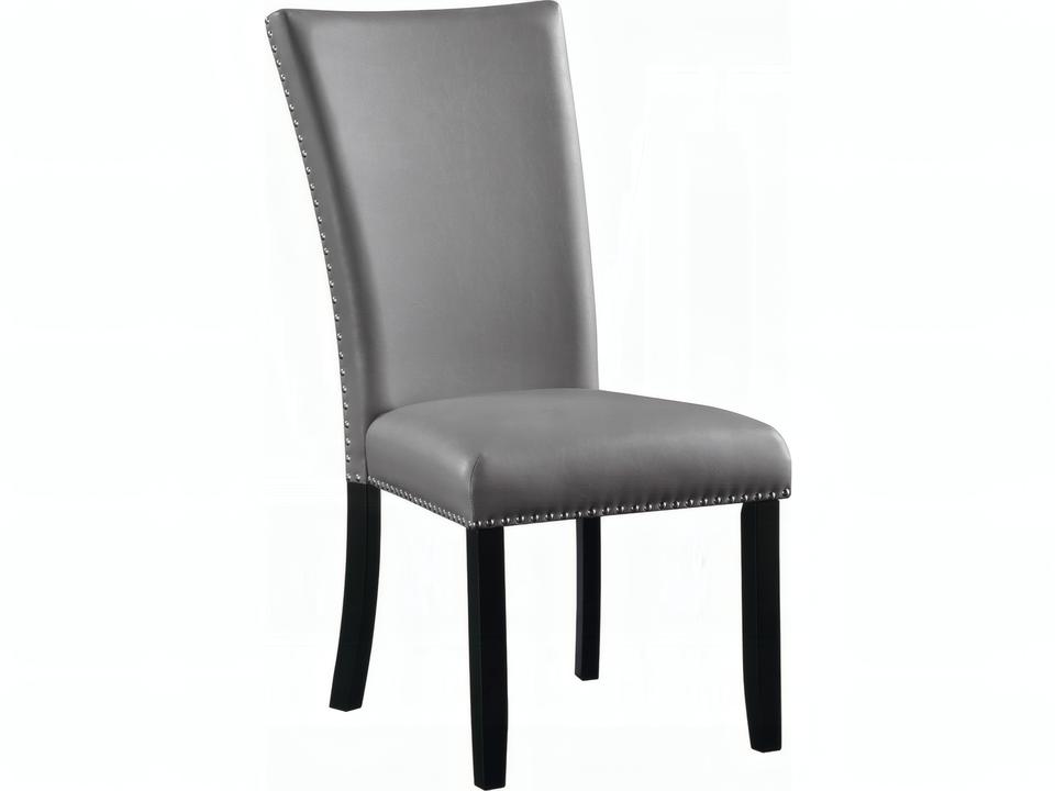 Caralin Upholstered Dining Side Chair Set of 2 Gray Synthetic Leather Black Finish
